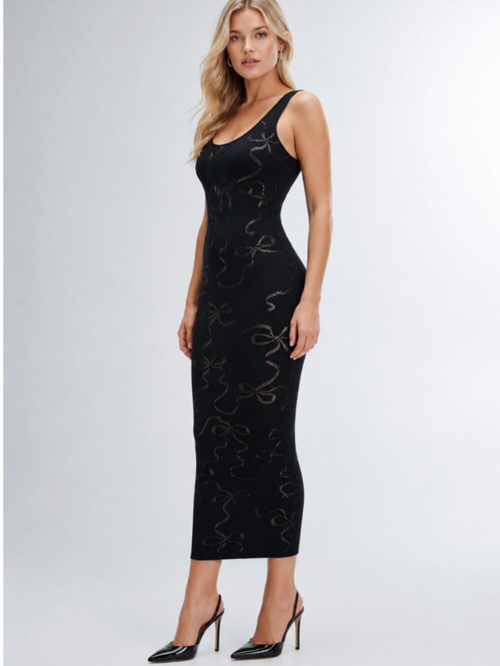 Savage X Fenty Ribbon Play Seamless Knit Slip Dress Black Maxi Sexy Italy Small